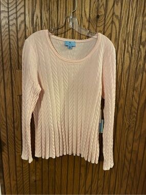 CeCe Light Pink Cable-Knit Long Sleeve Top
